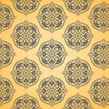 Seamless Damask Pattern Orange Background Stock Illustration