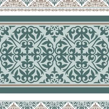 Seamless damask pattern. Repeating border pattern with flowing arabesque motifs  Illustrazione stock