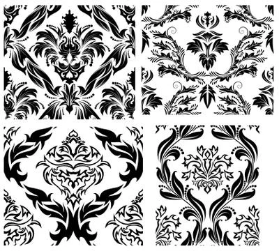 Seamless damask patterns set Stock Illustration