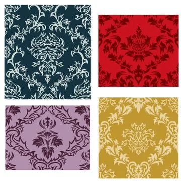 Seamless damask patterns set Illustrazione stock