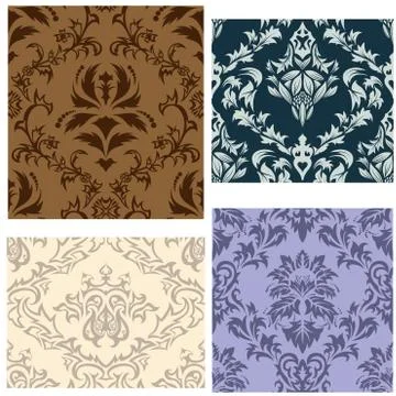 Seamless damask patterns set Illustrazione stock