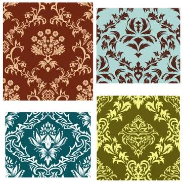 Seamless damask patterns set Illustrazione stock