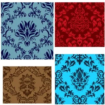 Seamless damask patterns set Stock Illustration