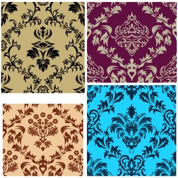 Seamless damask patterns set Illustrazione stock