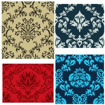 Seamless damask patterns set Illustrazione stock