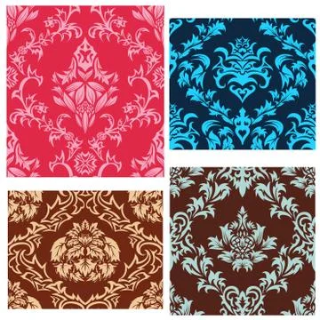 Seamless damask patterns set イラスト素材
