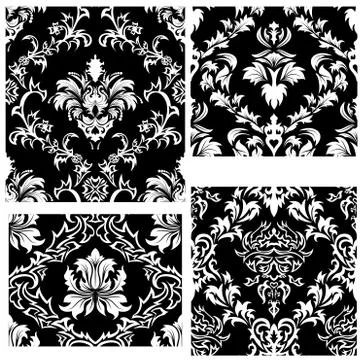 Seamless damask patterns set Stock Illustration