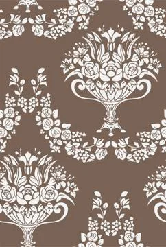 Seamless damask vector vintage pattern flowery vase Stock Illustration