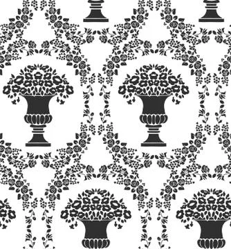 Seamless damask vector vintage pattern flowery vase Stock Illustration