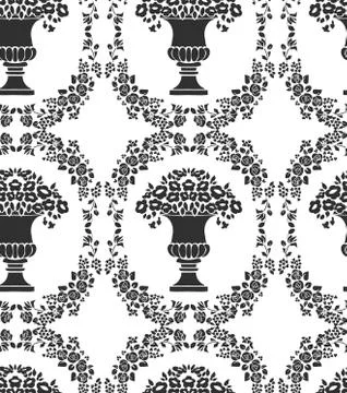 Seamless damask vector vintage pattern flowery vase Illustrazione stock
