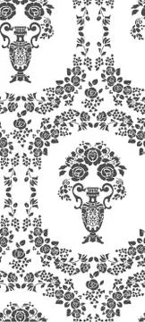 Seamless damask vector vintage pattern flowery vase Stock Illustration