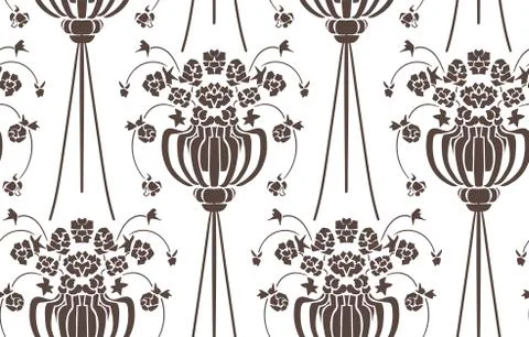Seamless damask vector vintage pattern flowery vase Stock Illustration