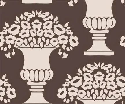 Seamless damask vector vintage pattern flowery vase Stock Illustration