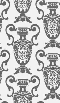 Seamless damask vector vintage pattern flowery vase Stock Illustration