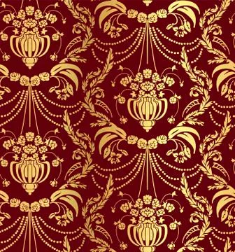 Seamless damask vector vintage pattern flowery vase 스톡 일러스트