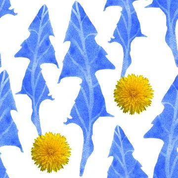 Seamless dandelion pattern blue stamp illustration and photo Stock Illustration