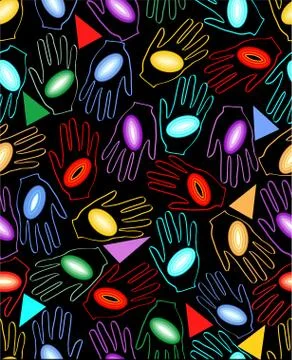 Seamless dark background with rainbow circles on the palm Stock Illustration