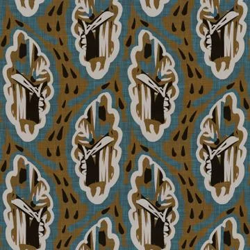 Seamless dark blockprint linen background. Moody watercolor wash texture. Mid Stock Illustration
