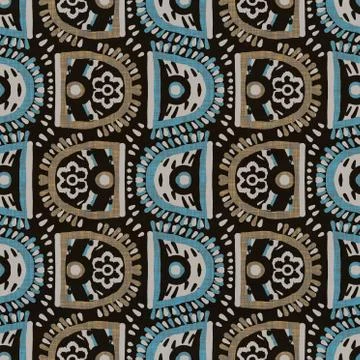Seamless dark blockprint linen background. Moody watercolor wash texture. Mid Illustrazione stock