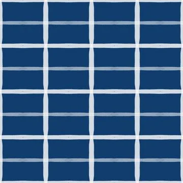 A seamless dark blue textile pattern featuring elegant white floral and geometri Stock Illustration
