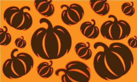 Seamless Dark Brown Pumpkin Pattern on Bright Orange Stock Illustration