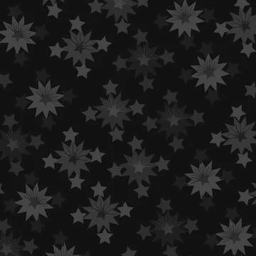 Seamless dark celestial pattern featuring grey stars and starbursts on a black Illustrazione stock