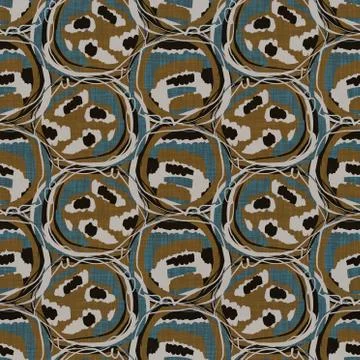Seamless dark dotty linen background. Moody dye wash circle texture. Mid century Stockillustratie