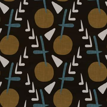 Seamless dark dotty linen background. Moody dye wash circle texture. Mid century Stock Illustration