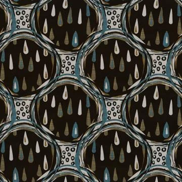 Seamless dark dotty linen background. Moody dye wash circle texture. Mid century Stock Illustration