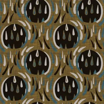 Seamless dark dotty linen background. Moody dye wash circle texture. Mid century Illustrazione stock