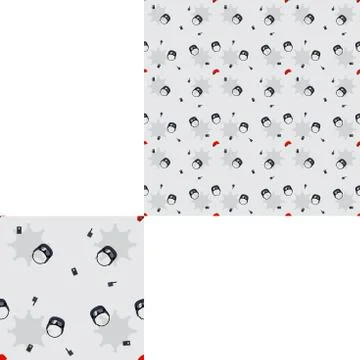 Seamless dark gray patterns of police hats and radio with pattern unit. Stock Illustration