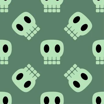Seamless dark pattern with skulls green background Stock Illustration
