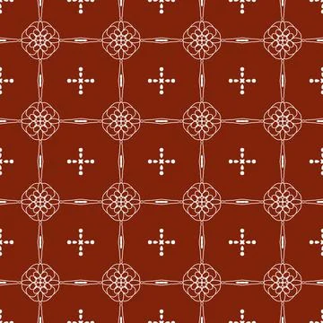 A seamless dark red fabric pattern featuring elegant white floral Stock Illustration