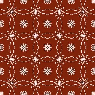 A seamless dark red fabric pattern featuring elegant white floral Stock Illustration