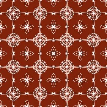 A seamless dark red fabric pattern featuring elegant white floral Stock Illustration