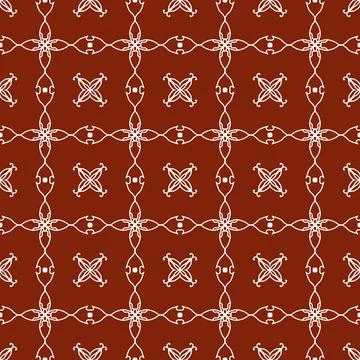 A seamless dark red fabric pattern featuring elegant white floral Stock Illustration