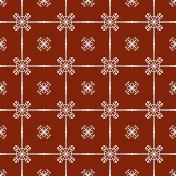 A seamless dark red fabric pattern featuring elegant white floral Illustrazione stock