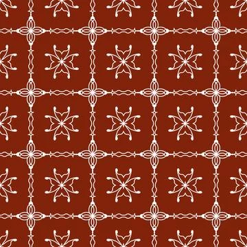 A seamless dark red fabric pattern featuring elegant white floral Stock Illustration