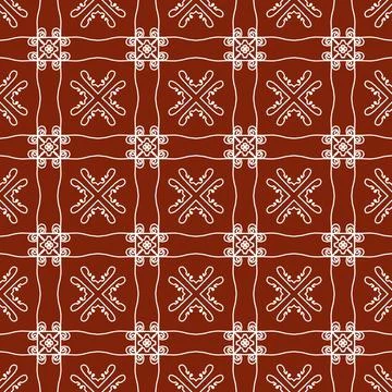 A seamless dark red fabric pattern featuring elegant white floral Stock Illustration