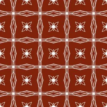 A seamless dark red fabric pattern featuring elegant white floral Stock Illustration