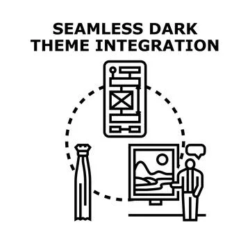 Seamless dark theme integrating mobile app and web design 스톡 일러스트