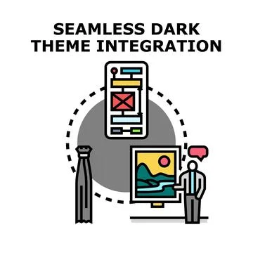 Seamless dark theme integrating mobile app and web design Stock Illustration