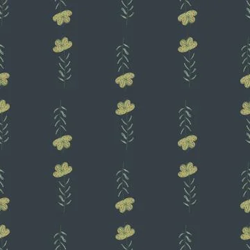 Seamless dark vintage pattern with yellow pale wildflower silhouettes. Navy b Stock Illustration