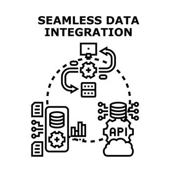Seamless data integration concept connecting various systems 库存插图