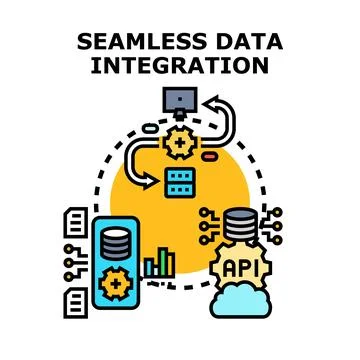 Seamless data integration concept connecting various systems 스톡 일러스트
