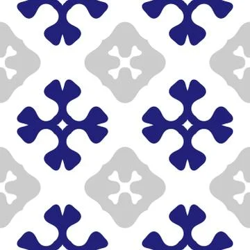Seamless decorated pattern with blue and grey ornaments over white background Stock Illustration