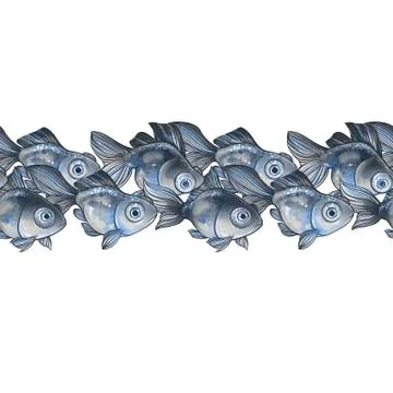 Seamless decorative border with fish Stock-Illustration
