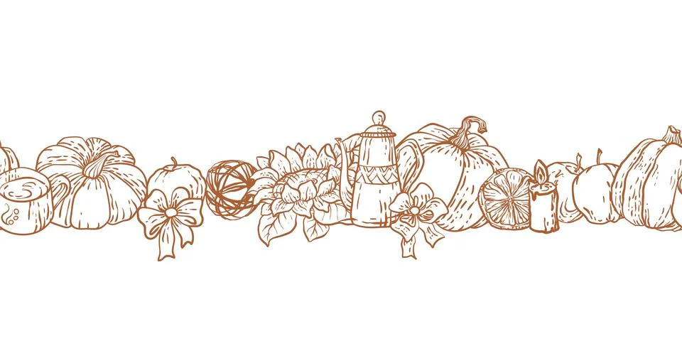 Seamless decorative line without background in vector with household things f Stock Illustration