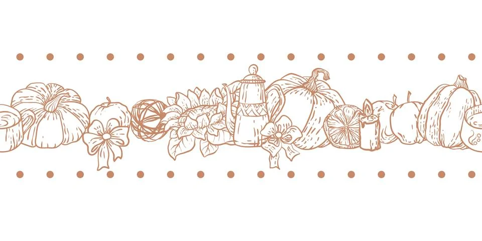 Seamless decorative line without background in vector with household things f Stock Illustration