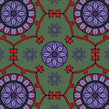 Seamless decorative mandala pattern with floral, geometric ornament design in Stock Illustration
